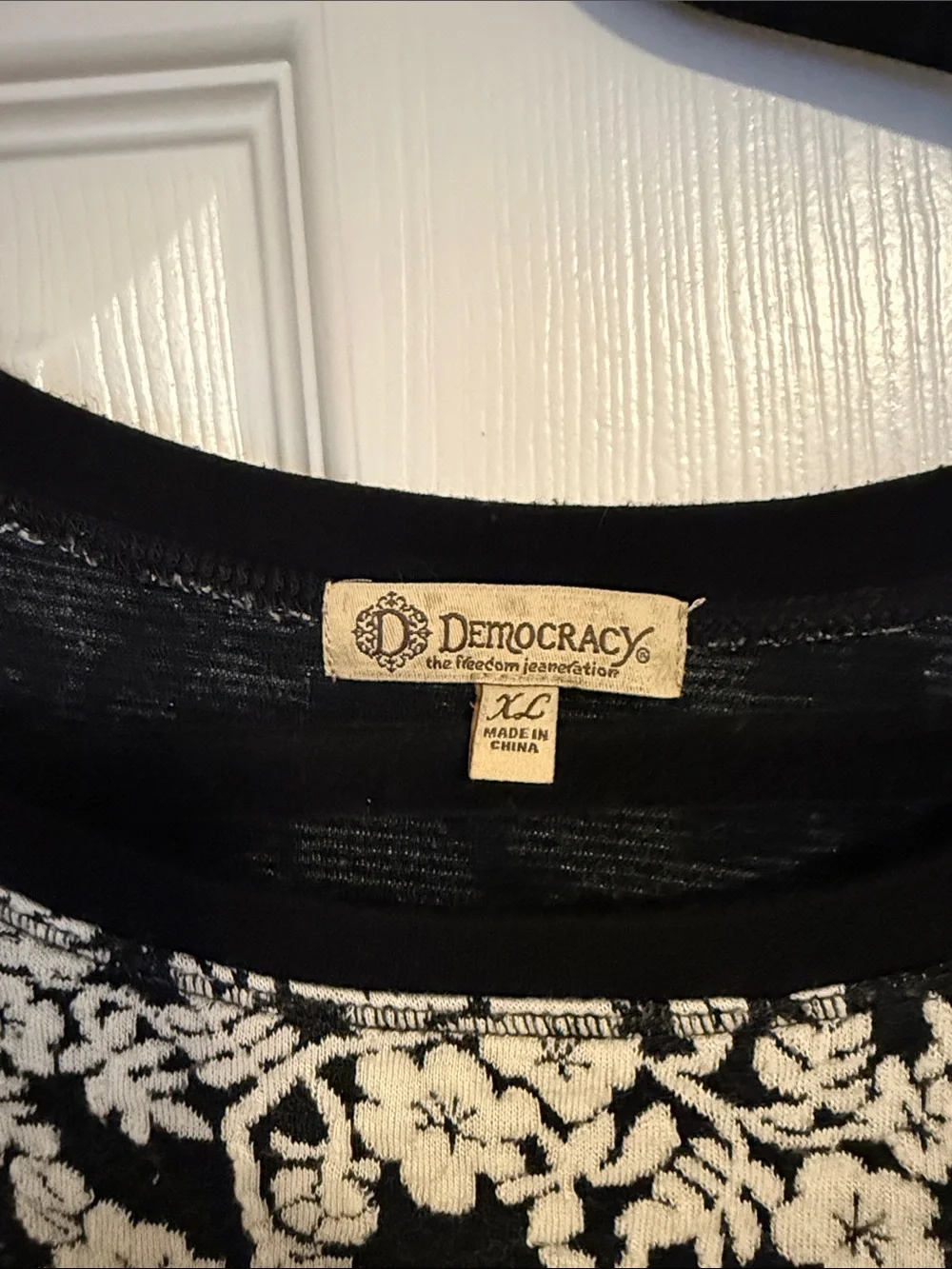 Democracy Black and White Floral Crewneck Sweater